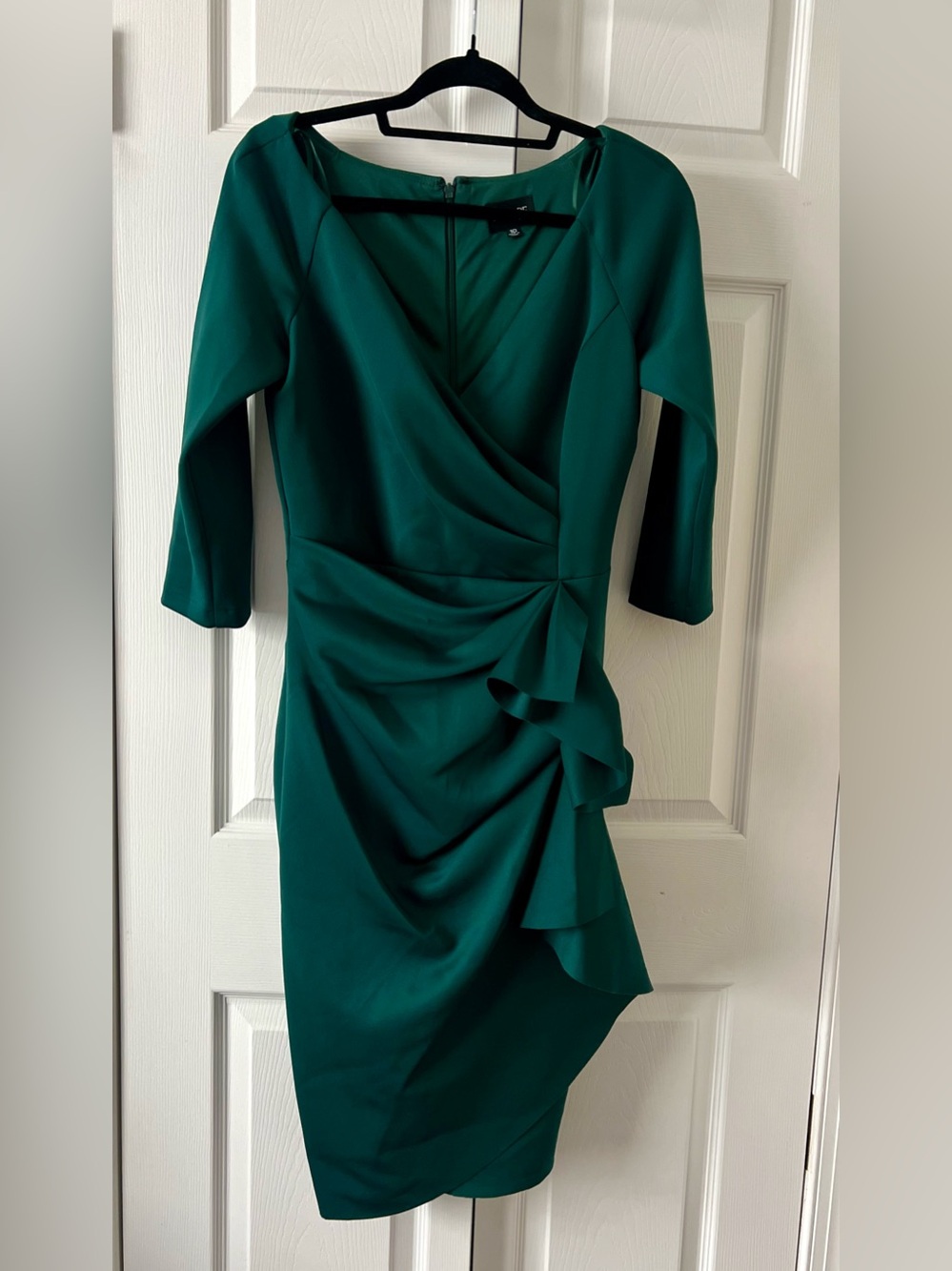 Xscape Emerald Green Wrap-Style Ruffle Dress